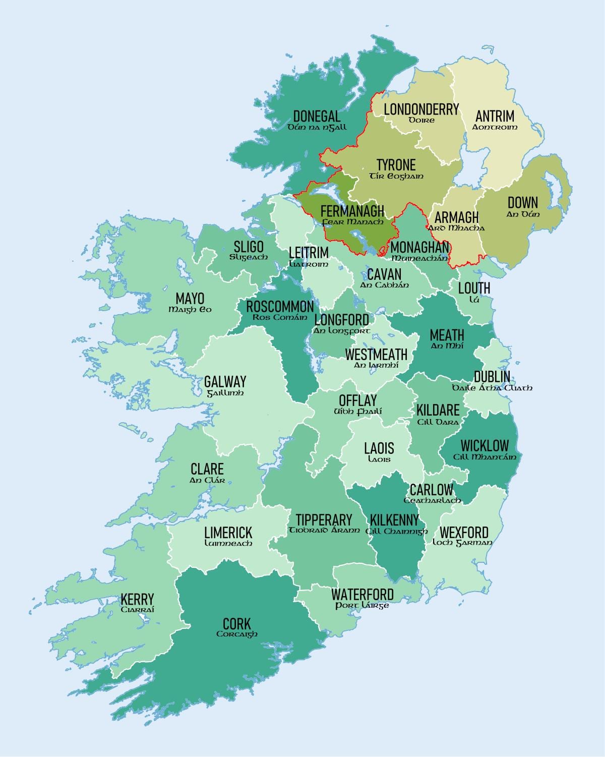 नक्शे के irelands काउंटियों