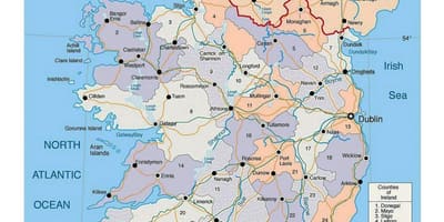 नक्शा आयरलैंड के शहरों के साथ