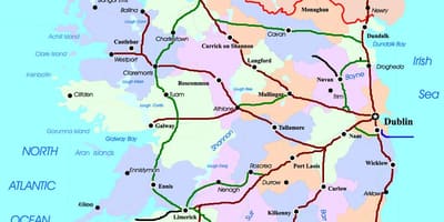 नक्शे के रेल मार्गों में आयरलैंड